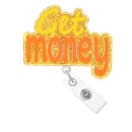 Abamilaka Funny Get Money Nurse Badge Reel Holder Clip Retractable Nursing ID Badge Holder Clip Gold Acrylic Name Badge Clip Medical RN CNA Office Hospital Social Worker Accessories AD238
