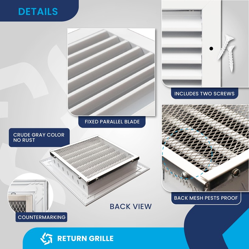 [8 x 8 Duct Hole] Vent Cover. Aluminum Exterior Return