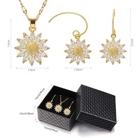 Collares de Mujer, Juego Collar Aretes de Girasol Chapado Oro 14K de Mujer con Regalo Cadena 45cm Longitud,Romántico Regalo de Mamá Esposa Boda Cumpleaños, Regalo del Día de Madre (Collar y Par Aretes)