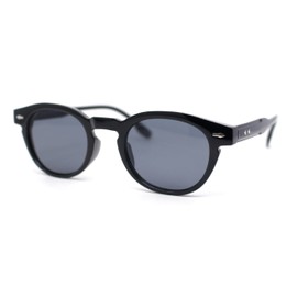 SA106 Mens Vintage Vibe Retro Hipster Keyhole Round Horn Rim Plastic Sunglasses All Black