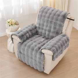 Triflice Plush Recliner Slipcover Home Faux Fur Fluffy Recliner Chair Slipcover Non Slip Back Fuzzy Fluffy Reclining Couch Cover Soft Comfort Sofa Slipcover Washable Furniture Protector (Gray)