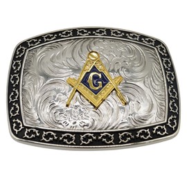 WMG Masonic Mason Symbol Logo Large Huge Rodeo Western Gold Tone Belt Buckle