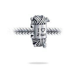 Words I 2 Love Too Knit Ball Spool Of Yarn Kitting Knitter Bead Charm For Women Teen oxidized .925 Sterling Silver For European Bracelet