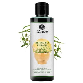Raslok Bhringraj Hair Oil 6.76 fl oz –200ml | Ayurvedic Botanical Blend with Amla, Neem, Hibiscus & Brahmi | Cold-Pressed | Non-GMO | No Mineral Oil | Made in India