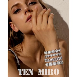 TEN MIRO 2PC Chunky Gold Bracelets for Women,Gold Tennis Bracelets for Women Non Tarnish Cuban Chain stack Layered Link Bracelet Set Fashion Jewelry