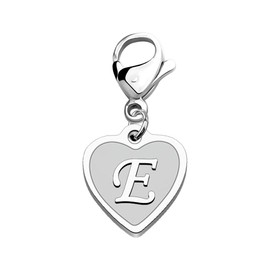 FAADBUK Initial Letter A-Z Alphabet Heart Charm for Bracelet Keychain Necklace Initial Stainless steel Clasp Clip on Charm (intial E)