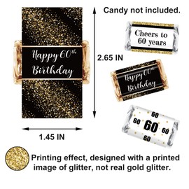 Black and Gold 60th Birthday Party Mini Candy Bar Wrapper Stickers - 60th Birthday Party Favors-60th Birthday Stickers- Pack of 54 Stickers