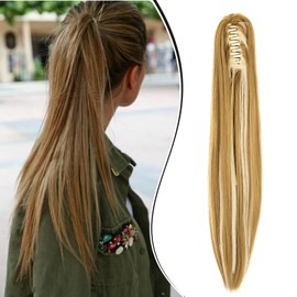 Dcbaboo Ponytail Extension, Ponytail Hairpiece, Braid Extension with Clip, Straight, Long Hair Extension Braid Clip, Synthetic, Straight Ponytail Hair Extension, 50 cm, Dark Blonde & Bleach Blonde
