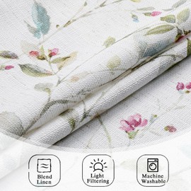 Chyhomenyc Roman Linen Blend Curtains 84 Inches Long 2 Panels Set, Light Filtering Floral Curtains Printed Drapes for Living Room, Soft Farmhouse Rod Pocket Curtain for Bedroom, 50Wx84L Inch, 2 PCS