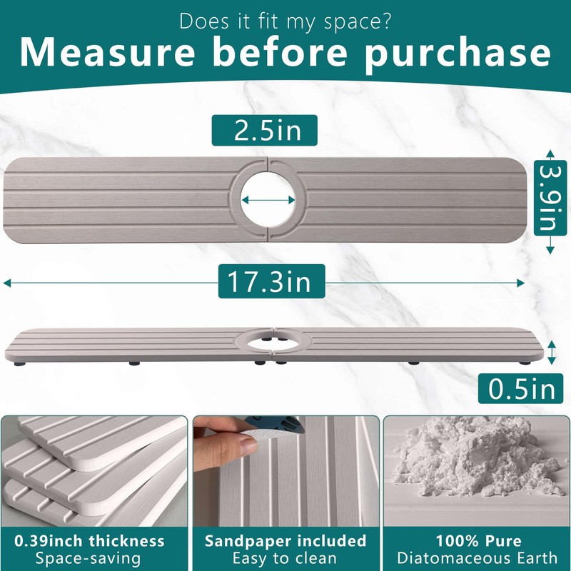 Water Absorbing Stone Kitchen Sink Mat Faucet Splash Guard for