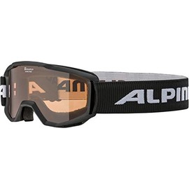 ALPINA Piney Anti-Fog, Extremely Robust and Shatterproof Ski Goggles with 100% UV Protection for Children, Black, One Size