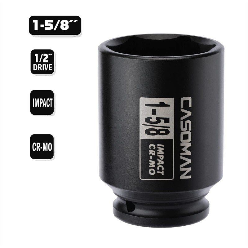 CASOMAN 6-Point 1/2-Inch Drive Deep Impact Socket- 1-5/8" (SAE), CR-MO,