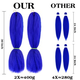 Blue 30 Inch Braiding Hair Pre Stretched 400g/pack Soft Yaki Texture Hot Water Setting Braid 70cm Long Hair Extensions Professional Synthetic Expression Hair For Box Braids(807#)
