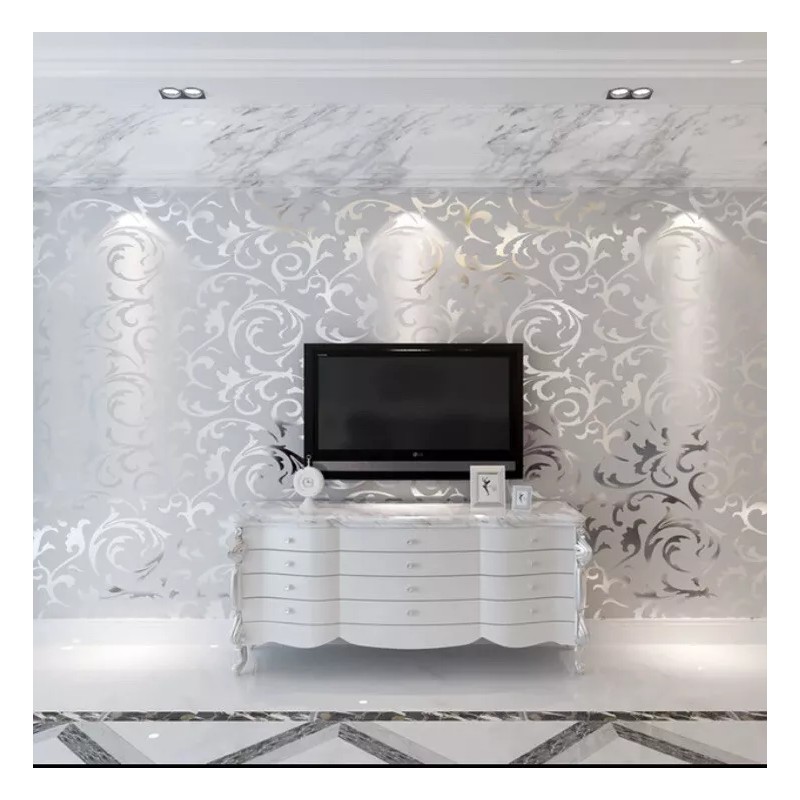 Hanmero Green Wallpaper Roll Pattern QZ01138 silver & grey