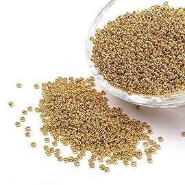 Craftdady 12/0 - cuentas de cristal dorado de 2 mm, alrededor de 5000 unidades de cuentas espaciadoras pequeñas, redondas y metálicas para hacer joyería: 0.5 mm
