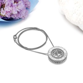 JewelryWe Initial Necklace,Silver Cubic Zirconia Circle Pendant Initial Letter Charm Stainless Steel Necklace for Women Girls(Letter Z