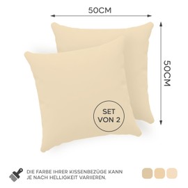 Twinzen® Cushion Covers, 100% Jersey Cotton, 150 GSM, Cushion Cover with Zip, OEKO-TEX Certified, 50 x 50 cm, Set of 2, Beige