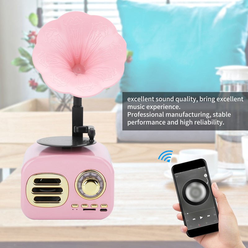 Portable Phonograph Vintage Retro Bluetooth Speaker Loudspeaker Box Equipment Accessorypink
