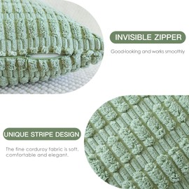 JOTOM Set of 2 Corduroy Soft Striped Cushion Covers 45x45 cm Decorative Throw Pillow Covers Square Cushion Case Home Boho Decor Pillow Cases for Couch Sofa Bedroom 18x18 Inch (Sage Green)
