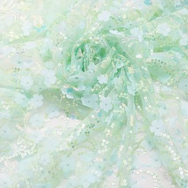 130 cm x 3 Yard Embroidered 3D Sequin Flower Mesh Fabric, Tulle Fabric Wedding Birthday Christmas Festival Communion Party Decoration, Sewing Bridal Veils Wedding Dress Table Runner Tutu Skirts, Light