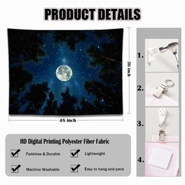 keowhsf Forest Galaxy Tapestry for Bedroom Ceiling - Starry Night Sky with Moon and Trees, Blue Aesthetic Wall Hanging, Milky Way Landscape Backdrop for Living Room and Dorm Decor