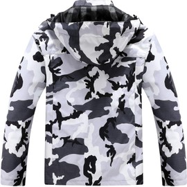 OTU Men's Lightweight Waterproof Hooded Rain Jacket Outdoor Raincoat Shell Jacket for Hiking Travel Black Camo L