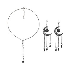FDGGT 1 Pair Moon Tassel Earrings and 1 Necklace Gothic Jewelry Fashion Statement Jewelry Women Jewelry