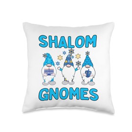 Shalom Gnomes Blue Hats Hanukkah Gnomes Gnomies Throw Pillow