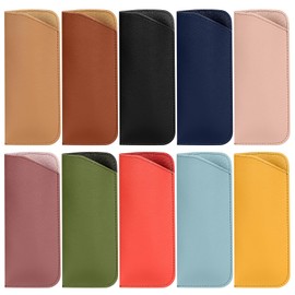 Pack of 10 Soft Glasses Case, Sunglasses Case, Soft Sunglasses Case, Portable PU Leather Sunglasses Bag, Glasses Bag, Waterproof Glasses Case, Protective Case for Men and Women, Red, apricot, blue,