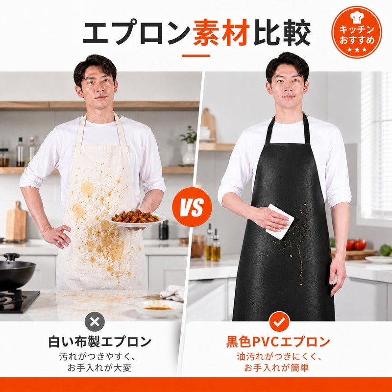 [ZORVETTA] エプロン メンズ 防水エプロン 作業用 業務用 黒 PVC素材 厚手 耐油