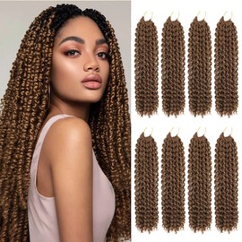 Passion Twist Hair 14 Inch Water Wave Crochet Hair for Black Women 8 Pack Passion Twist Crochet Hair for Butterfly Locs Curly Crochet Passion Twist Braiding Hair Extensions Caramel Brown 30#