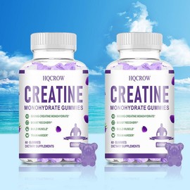 HQCROW Creatine Monohydrate Gummies - Two Bottles, Mixed Berry, Vitamin B6 & B12, Black Pepper, Vegan, Plant-Based, Non-GMO, Gluten-Free & Gelatin-Free. Supplement Edible Fitness Dietary Healthcare Optimum