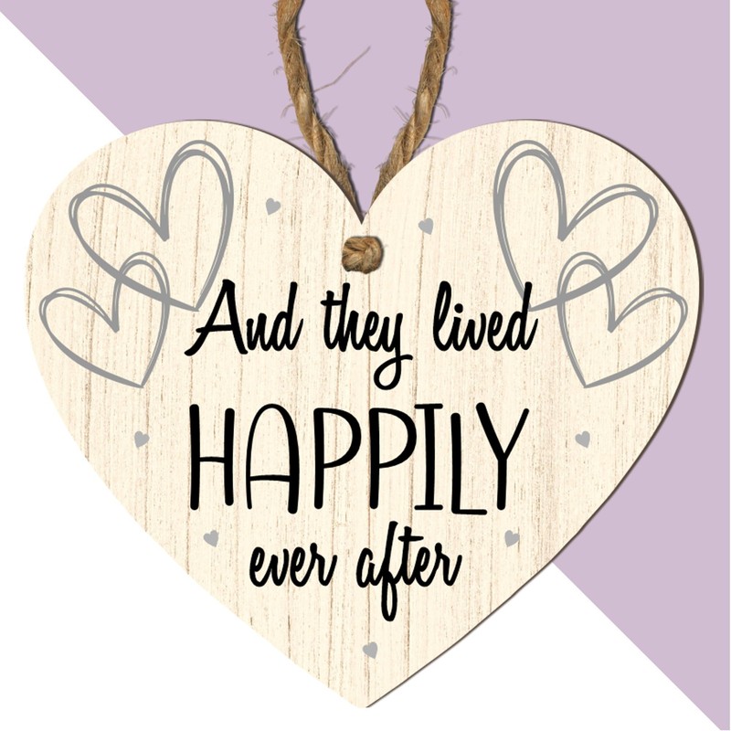 Romantic "And They Lived Happily Ever After" Heart-Shaped Wooden Plaque
