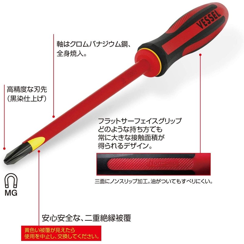 VESSEL 9602PS Megadora Insulated Screwdriver 2-piece Set, Anti-Shock, VDE Standard