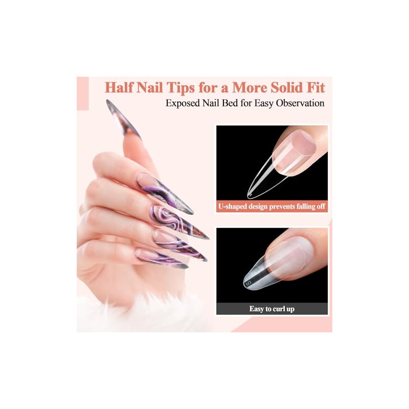 Alyvisun Long Stiletto Half Cover Nail Tips | 600 Pieces