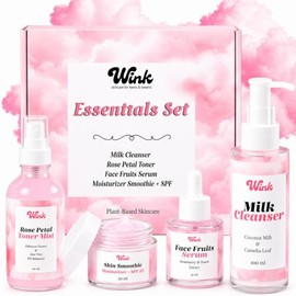 WINK SKINCARE FOR TEENS TWEENS Set De Cuidado Facial Wink Para Adolescentes - Kit Facial De Origen Vegetal | 4 Piezas Con Limpiador De Leche, Tónico D