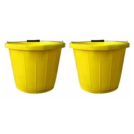 Set of 2- Yellow Plastic Builders Bucket 3 Gallon 14 Litre Water Mixing Storage Strong with Measuring Guide, Handle And Spout (Made in U.K)