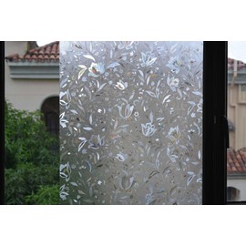 VSUDO Privacy Window Film, Tulip Flower Pattern Window Film for Home, Static Cling Window Glass Sticker (30x200 cm)