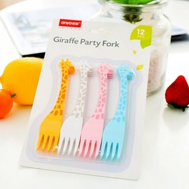 Pack of 12 Giraffe Toothpicks Children's Fruit Forks Kids Mini Forks for Children Fruit Forks Plastic Fork Skewers Children for Lunch Box, Party, Afternoon Tea, Birthday Party