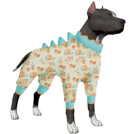 LovinPet Big Dog Jammies, Large Dog Pajamas, Anti Licking Shirt Lightweight Coral Peach Print, UV Protection Shirt, Easy to Wear Adorable Dog Onesie,Blue, 2XL