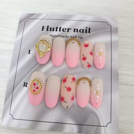 Antique Parts Pinkgra Princess Handmade Nail Tips - Mediaval / 엔틱파츠 핑크그라 공주 수제네일팁 - 미디오발