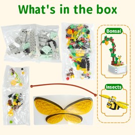 LACHLAND Potted Building Blocks Sets for 214 PCS, Bee Flower Potted Plant Insect Building Blocks, Mini Building Sets Toys for Boys and Girls 3 4 5 6 7 8 9 Years Old