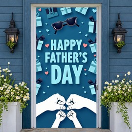 Happy Father's Day Door Banner, Blue Fathers Day Door Cover Decorations for Front Door Porch Outdoor Indoor Thank You Dad Father's Day Party Supplies 70.8 x 35.4 Inch (dark blue)