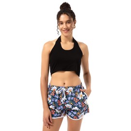 LARGERED Swimming Shorts Womens Breathable Swimwear Quick Dry Board Shorts Beach Trunks with Adjustable Drawstring Hawaiian Shorts 2 Packs Black Flower S