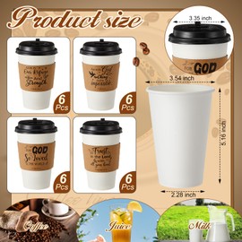 Jingmore 24 Sets 16oz Inspirational Christian Bible Verse Coffee Cups with Lids and Sleeves Religious Christian Paper Hot Coffee Cups for Church Religion Party Favor Sunday School Church Baptism