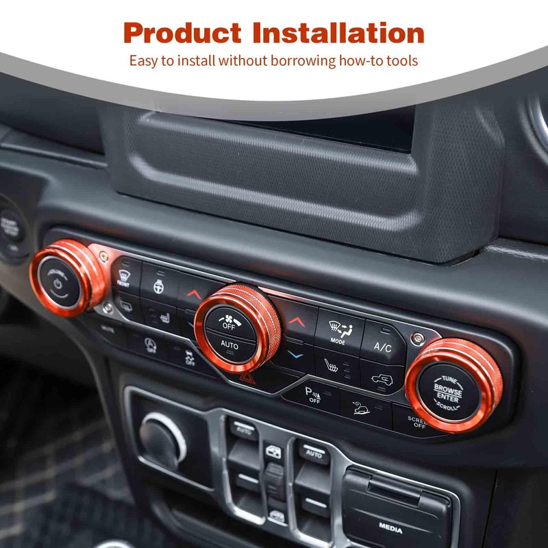 PDKLIN for Jeep JL AC/Radio/Headlight Knob Cover Trim Ring for
