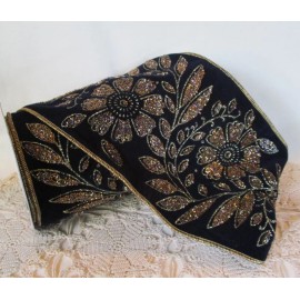 Offray 6" wide Beaded Black/blue Velvet Lined Wired Luxury Ribbon by the yard