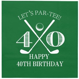 WRAPAHOLIC 50Pcs Golf 40th Birthday Paper Napkins - 3 Ply 40 Years Old Golfs Lets Par-tee Disposable Luncheon Napkin for Birthday Party, Golf Fans, Man - 6.5 x 6.5 In