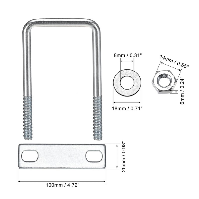 sourcing map 1 Set M8 Square U-Bolt Shackle Bolts 70