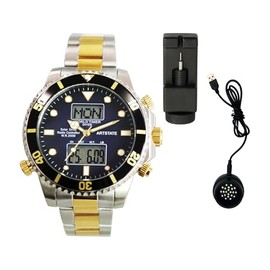 [ARTSTATE AS3210 ] 腕時計 メンズSolar電波時計,日付と曜日の表示,ワールドタイム, USB充電器付き,20気圧防水 (金と銀)